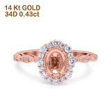 14K Rose Gold 0.43ct Vintage Art Deco Halo Oval 7mmx5mm G SI Semi Mount Diamond Engagement Wedding Ring