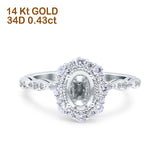 14K White Gold 0.43ct Vintage Art Deco Halo Oval 7mmx5mm G SI Semi Mount Diamond Engagement Wedding Ring