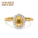 14K Yellow Gold 0.43ct Vintage Art Deco Halo Oval 7mmx5mm G SI Semi Mount Diamond Engagement Wedding Ring