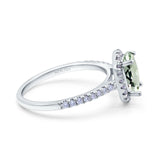 14K White Gold 0.93ct Oval Natural Green Amethyst G SI Diamond Engagement Ring Size 6.5