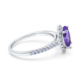 14K White Gold 0.93ct Oval Natural Amethyst G SI Diamond Engagement Ring Size 6.5