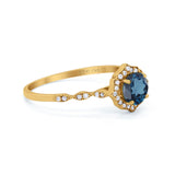 14K Yellow Gold 0.99ct Round Petite Dainty 6mm G SI London Blue Topaz Diamond Engagement Wedding Ring Size 6.5