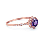 14K Rose Gold 0.99ct Round Petite Dainty 6mm G SI Natural Amethyst Diamond Engagement Wedding Ring Size 6.5