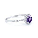 14K White Gold 0.99ct Round Petite Dainty 6mm G SI Natural Amethyst Diamond Engagement Wedding Ring Size 6.5