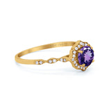 14K Yellow Gold 0.99ct Round Petite Dainty 6mm G SI Natural Amethyst Diamond Engagement Wedding Ring Size 6.5