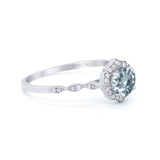 14K White Gold 0.99ct Round Petite Dainty 6mm G SI Natural Aquamarine Diamond Engagement Wedding Ring Size 6.5