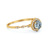 14K Yellow Gold 0.99ct Round Petite Dainty 6mm G SI Natural Aquamarine Diamond Engagement Wedding Ring Size 6.5