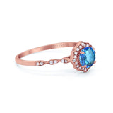 14K Rose Gold 0.99ct Round Petite Dainty 6mm G SI Natural Blue Topaz Diamond Engagement Wedding Ring Size 6.5