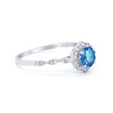 14K White Gold 0.99ct Round Petite Dainty 6mm G SI Natural Blue Topaz Diamond Engagement Wedding Ring Size 6.5