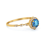 14K Yellow Gold 0.99ct Round Petite Dainty 6mm G SI Natural Blue Topaz Diamond Engagement Wedding Ring Size 6.5