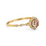 14K Yellow Gold 0.99ct Round Petite Dainty 6mm G SI Natural Morganite Diamond Engagement Wedding Ring Size 6.5