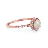 14K Rose Gold 0.15ct Round Petite Dainty 6mm G SI Natural White Opal Diamond Engagement Wedding Ring Size 6.5