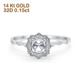 14K White Gold 0.15ct Round Petite Dainty 6mm G SI Semi Mount Diamond Engagement Wedding Ring