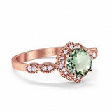 14K Rose Gold Round Natural Green Amethyst 1.44ct G SI Diamond Engagement Ring Size 6.5