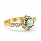 14K Yellow Gold Round Natural Green Amethyst 1.44ct G SI Diamond Engagement Ring Size 6.5