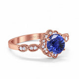 14K Rose Gold Round Nano Blue Sapphire 1.44ct G SI Diamond Engagement Ring Size 6.5