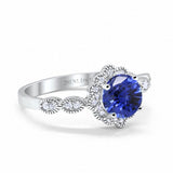 14K White Gold Round Nano Blue Sapphire 1.44ct G SI Diamond Engagement Ring Size 6.5