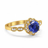 14K Yellow Gold Round Nano Blue Sapphire 1.44ct G SI Diamond Engagement Ring Size 6.5