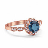 14K Rose Gold Round London Blue Topaz 1.44ct G SI Diamond Engagement Ring Size 6.5