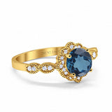 14K Yellow Gold Round London Blue Topaz 1.44ct G SI Diamond Engagement Ring Size 6.5