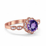 14K Rose Gold Round Natural Amethyst 1.44ct G SI Diamond Engagement Ring Size 6.5