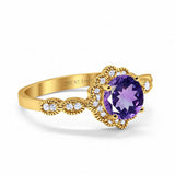 14K Yellow Gold Round Natural Amethyst 1.44ct G SI Diamond Engagement Ring Size 6.5