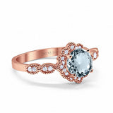 14K Rose Gold Round Natural Aquamarine 1.44ct G SI Diamond Engagement Ring Size 6.5