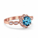 14K Rose Gold Round Natural Swiss Blue Topaz 1.44ct G SI Diamond Engagement Ring Size 6.5
