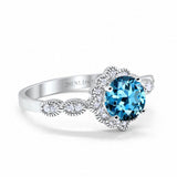 14K White Gold Round Natural Swiss Blue Topaz 1.44ct G SI Diamond Engagement Ring Size 6.5