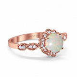 14K Rose Gold Round Natural White Opal 0.16ct G SI Diamond Engagement Ring Size 6.5