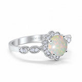 14K White Gold Round Natural White Opal 0.16ct G SI Diamond Engagement Ring Size 6.5