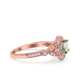 14K Rose Gold 1.25ct Floral Art Deco Round 6mm G SI Natural Green Amethyst Diamond Engagement Wedding Ring Size 6.5