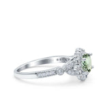 14K White Gold 1.25ct Floral Art Deco Round 6mm G SI Natural Green Amethyst Diamond Engagement Wedding Ring Size 6.5