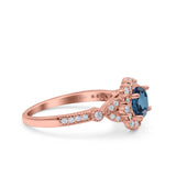 14K Rose Gold 1.25ct Floral Art Deco Round 6mm G SI London Blue Topaz Diamond Engagement Wedding Ring Size 6.5