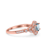 14K Rose Gold 1.25ct Floral Art Deco Round 6mm G SI Natural Aquamarine Diamond Engagement Wedding Ring Size 6.5