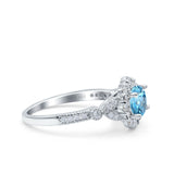 14K White Gold 1.25ct Floral Art Deco Round 6mm G SI Natural Blue Topaz Diamond Engagement Wedding Ring Size 6.5