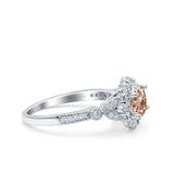 14K White Gold 1.25ct Floral Art Deco Round 6mm G SI Natural Morganite Diamond Engagement Wedding Ring Size 6.5