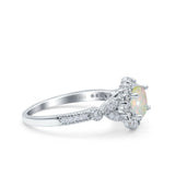 14K White Gold 0.41ct Floral Art Deco Round 6mm G SI Natural White Opal Diamond Engagement Wedding Ring Size 6.5