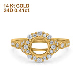 14K Yellow Gold 0.41ct Floral Art Deco Round 6mm G SI Semi Mount Diamond Engagement Wedding Ring