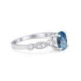 14K White Gold 1.4ct Oval Vintage Style 8mmx6mm G SI London Blue Topaz Diamond Engagement Wedding Ring Size 6.5