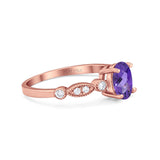 14K Rose Gold 1.4ct Oval Vintage Style 8mmx6mm G SI Natural Amethyst Diamond Engagement Wedding Ring Size 6.5