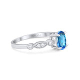 14K White Gold 1.4ct Oval Vintage Style 8mmx6mm G SI Natural Blue Topaz Diamond Engagement Wedding Ring Size 6.5