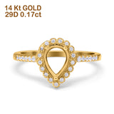 14K Yellow Gold 0.17ct Teardrop Pear Halo 8mmx6mm G SI Semi Mount Diamond Engagement Wedding Ring Size 6.5
