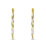 14K Two Tone Gold 1.5mm Thickness Twisted Tube Hoop Earrings