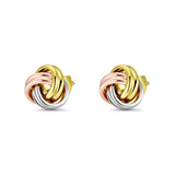 14K Tri Color Gold Knot Earrings (7mm) Best Gift for Her