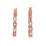 14K Rose Gold Art Deco Hoop Earrings Marquise Round Simulated CZ