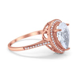 14K Rose Gold Halo Teardrop Bridal Ring Pear Round Cubic Zirconia Size-7