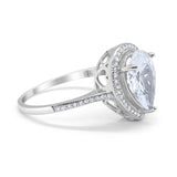 14K White Gold Halo Teardrop Bridal Ring Pear Round Cubic Zirconia Size-7