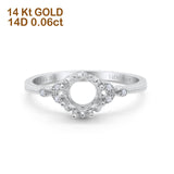 14K White Gold 0.06ct Round Art Deco Fashion 7mm G SI Semi Mount Diamond Engagement Wedding Ring