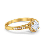 14K Yellow Gold Halo Round Bridal Wedding Engagement Ring Simulated CZ Size-7